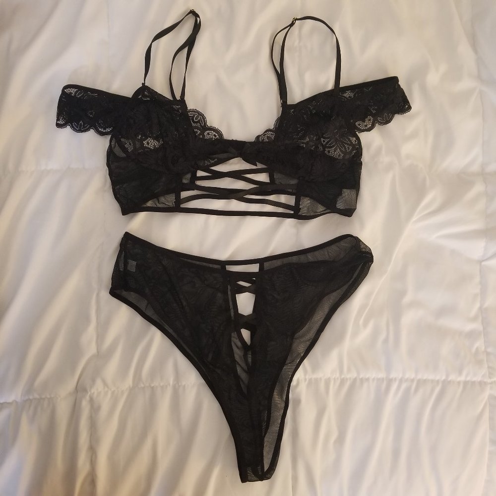 Black Lace Mesh Lingerie Set